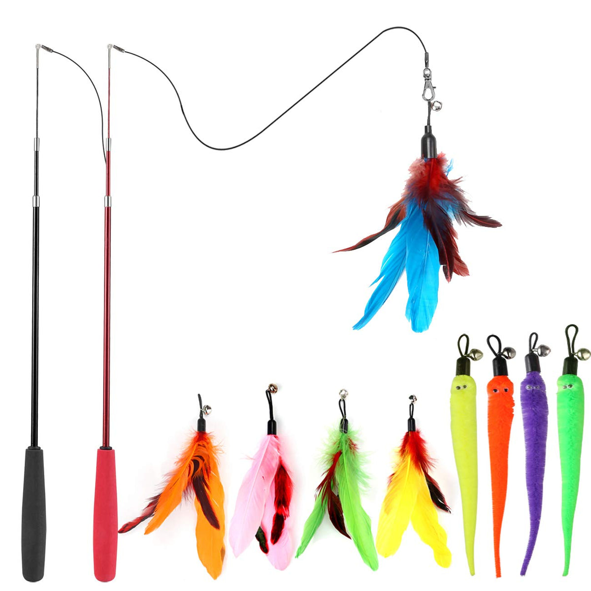 Christmas Cat Teaser Toy Set - retractable wand toy and feather refills